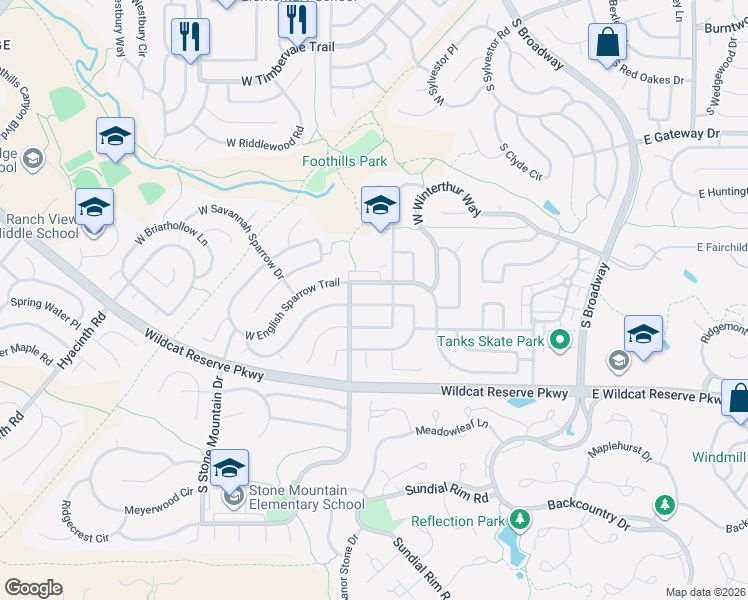 map of restaurants, bars, coffee shops, grocery stores, and more near 782 West English Sparrow Trail in Littleton