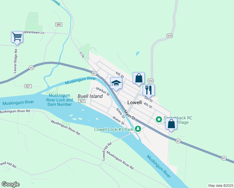 map of restaurants, bars, coffee shops, grocery stores, and more near 305 Market Street in Lowell