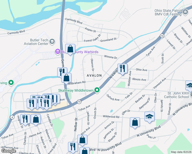 map of restaurants, bars, coffee shops, grocery stores, and more near 2703 Wilbraham Road in Middletown