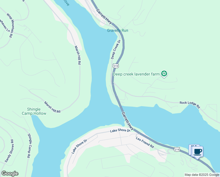map of restaurants, bars, coffee shops, grocery stores, and more near 22181 Garrett Highway in McHenry