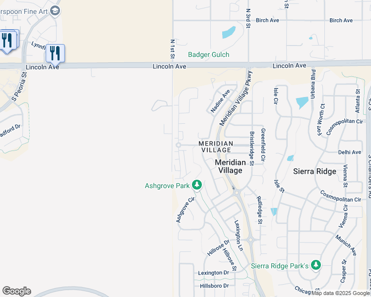 map of restaurants, bars, coffee shops, grocery stores, and more near 10204 Tall Oaks Circle in Parker