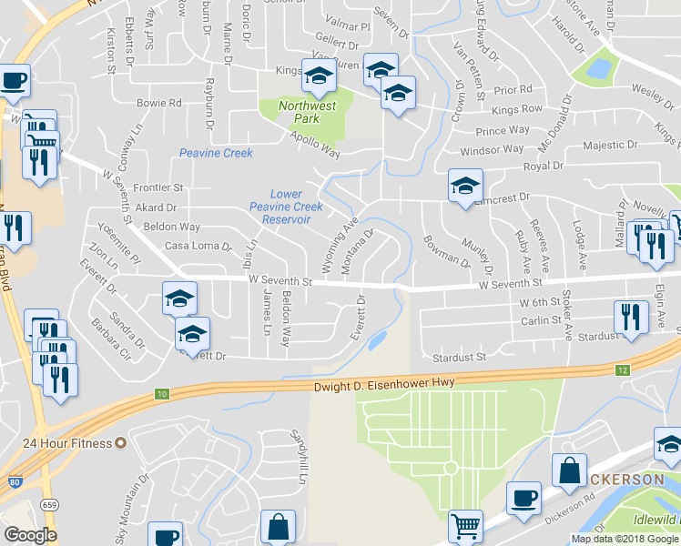 map of restaurants, bars, coffee shops, grocery stores, and more near 735 Montana Drive in Reno