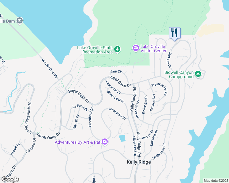 map of restaurants, bars, coffee shops, grocery stores, and more near 23 Chaparral Drive in Oroville