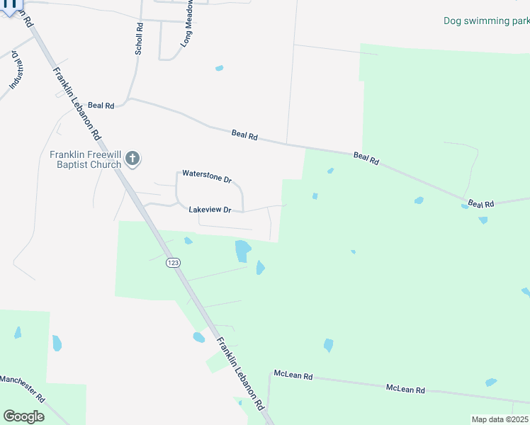 map of restaurants, bars, coffee shops, grocery stores, and more near 1 Lakeridge Drive in Franklin