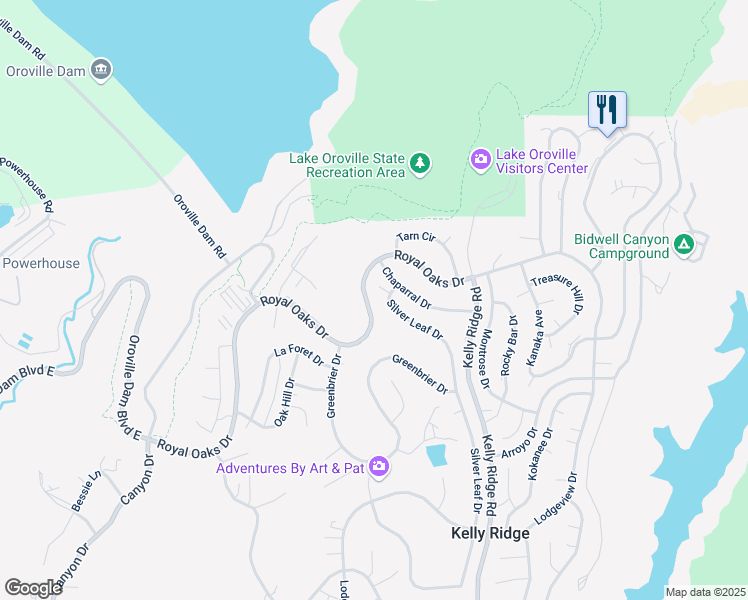 map of restaurants, bars, coffee shops, grocery stores, and more near 5092 Royal Oaks Drive in Oroville