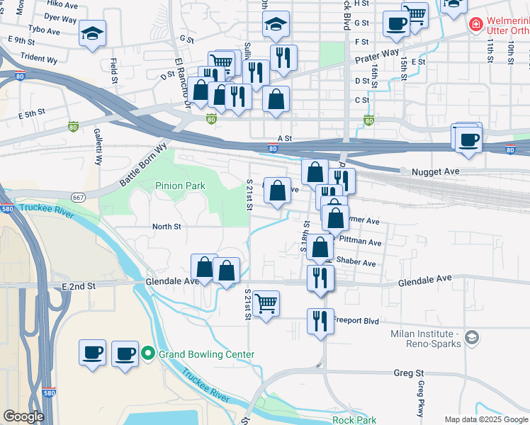 map of restaurants, bars, coffee shops, grocery stores, and more near 1945 Hymer Avenue in Sparks