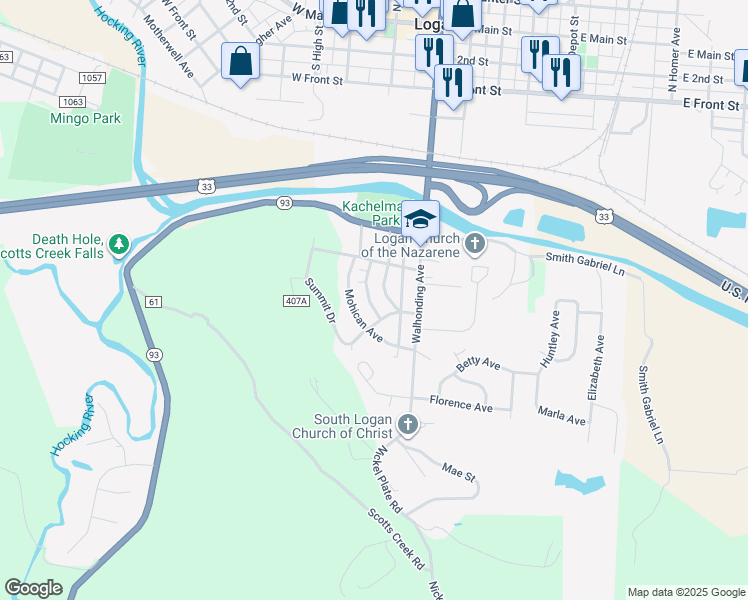 map of restaurants, bars, coffee shops, grocery stores, and more near 773 Wyandotte Avenue in Logan