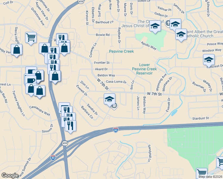 map of restaurants, bars, coffee shops, grocery stores, and more near 3370 Downey Avenue in Reno