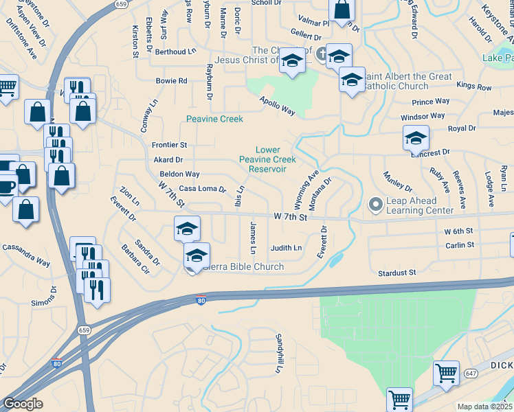 map of restaurants, bars, coffee shops, grocery stores, and more near 745 Beldon Way in Reno