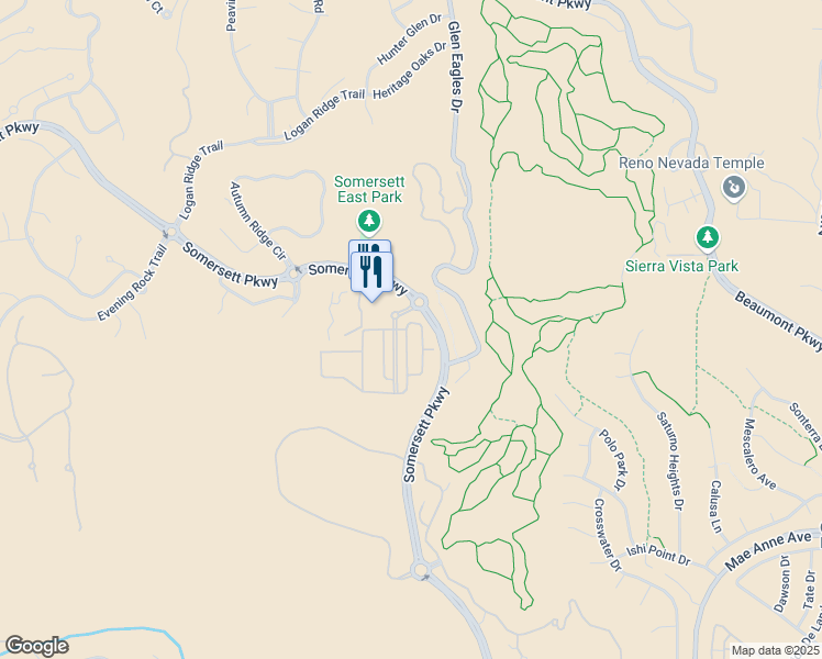 map of restaurants, bars, coffee shops, grocery stores, and more near 1696 Spring Hill Drive in Reno