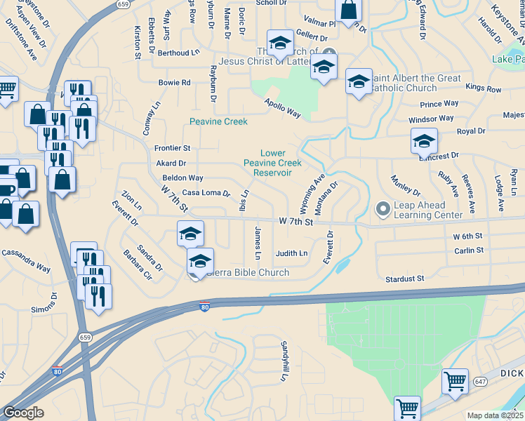 map of restaurants, bars, coffee shops, grocery stores, and more near 745 Beldon Way in Reno