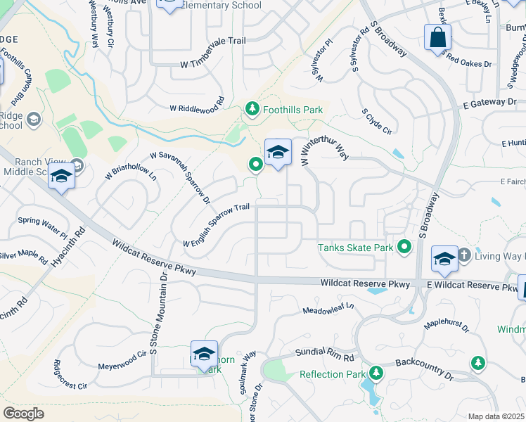 map of restaurants, bars, coffee shops, grocery stores, and more near 782 West English Sparrow Trail in Littleton