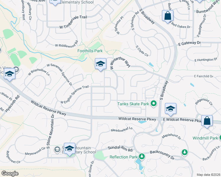 map of restaurants, bars, coffee shops, grocery stores, and more near 539 West Winterthur Way in Littleton