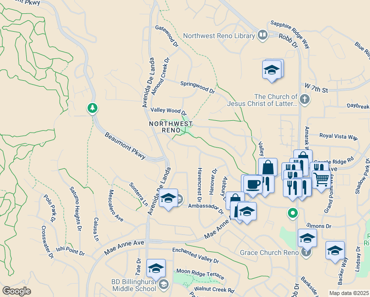 map of restaurants, bars, coffee shops, grocery stores, and more near 1799 Albright Ct in Reno