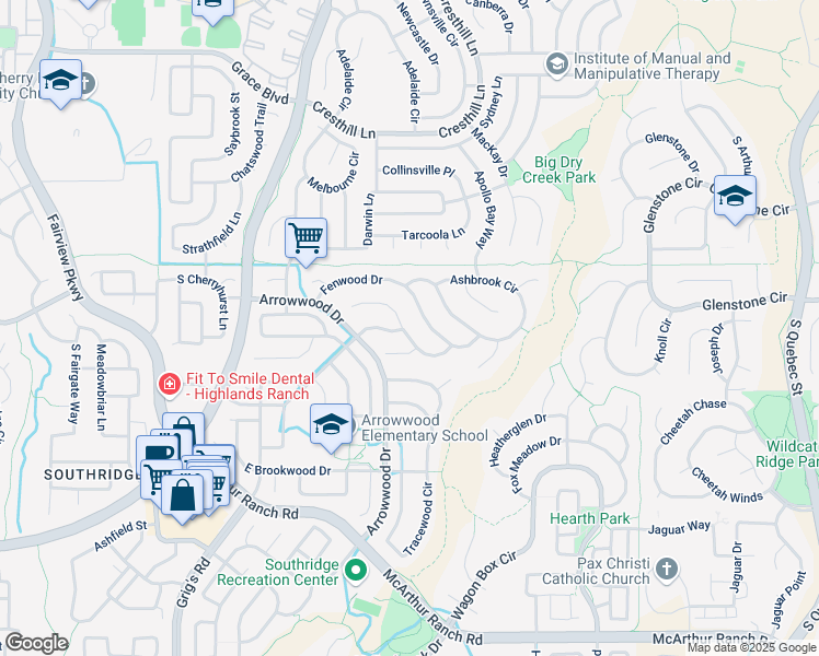map of restaurants, bars, coffee shops, grocery stores, and more near 4869 Waldenwood Drive in Littleton