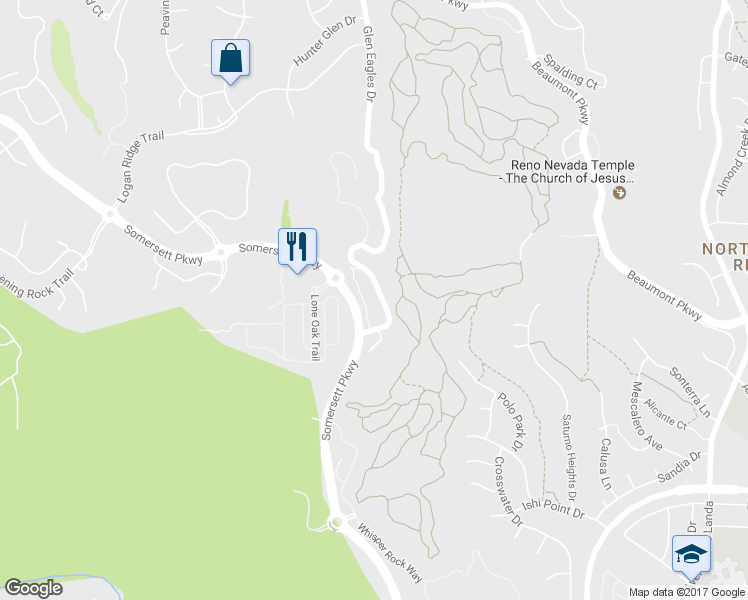 map of restaurants, bars, coffee shops, grocery stores, and more near 1765 Dakota Ridge Trail in Reno