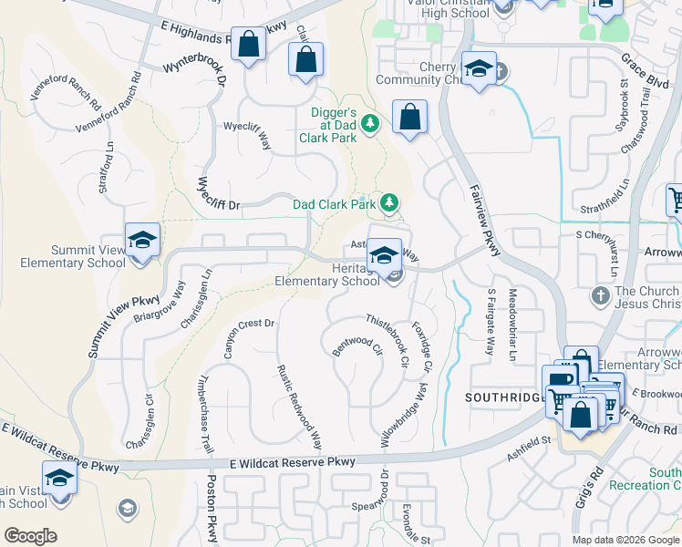map of restaurants, bars, coffee shops, grocery stores, and more near 10083 Astorbrook Lane in Littleton