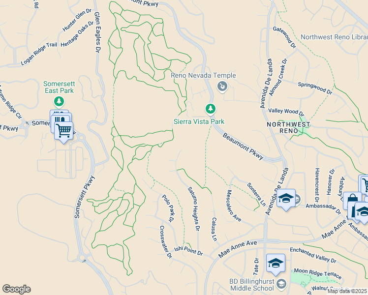 map of restaurants, bars, coffee shops, grocery stores, and more near 1870 Saturno Heights Drive in Reno