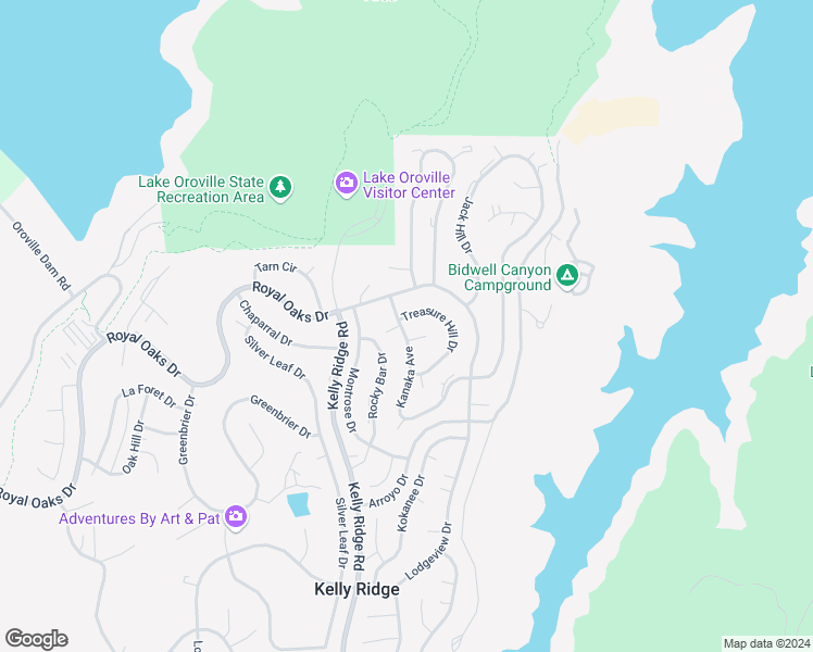 map of restaurants, bars, coffee shops, grocery stores, and more near Treasure Hill Drive in Oroville East