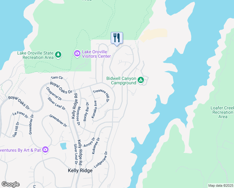 map of restaurants, bars, coffee shops, grocery stores, and more near 5419 Royal Oaks Drive in Oroville