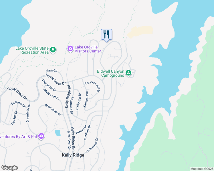map of restaurants, bars, coffee shops, grocery stores, and more near 5419 Royal Oaks Drive in Oroville