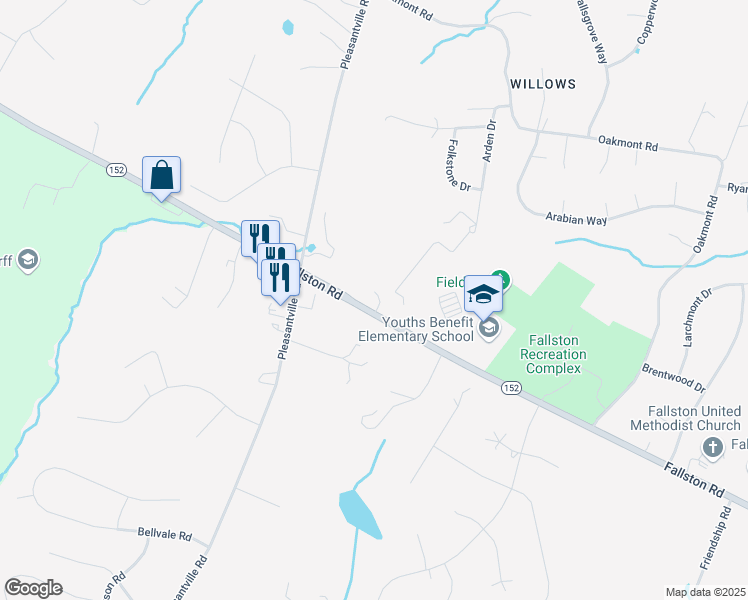 map of restaurants, bars, coffee shops, grocery stores, and more near 2001 Fallston Road in Fallston