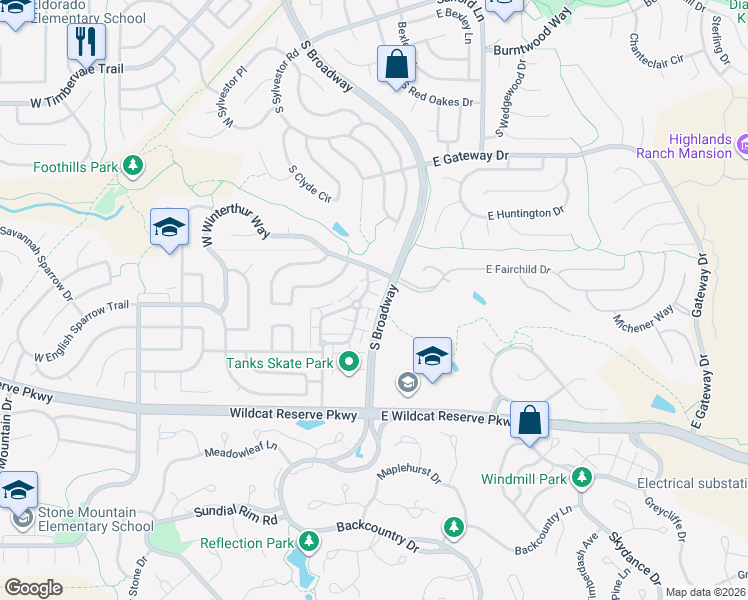 map of restaurants, bars, coffee shops, grocery stores, and more near 229 Whitehaven Circle in Littleton