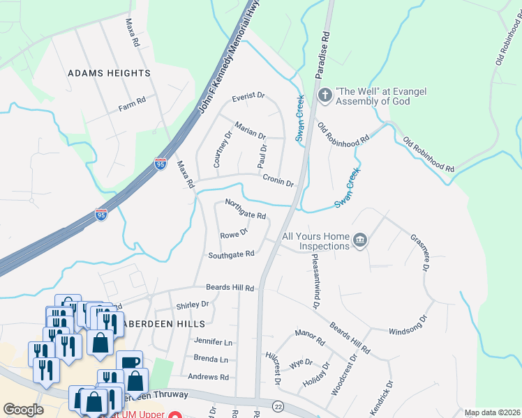 map of restaurants, bars, coffee shops, grocery stores, and more near 611 Northgate Rd in Aberdeen