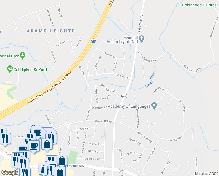 map of restaurants, bars, coffee shops, grocery stores, and more near 615 Northgate Road in Aberdeen