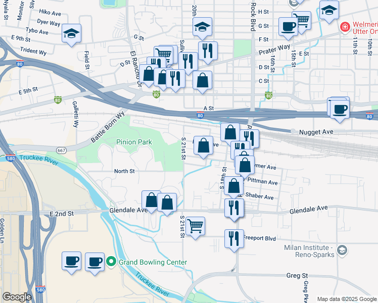 map of restaurants, bars, coffee shops, grocery stores, and more near 1945 Hymer Avenue in Sparks