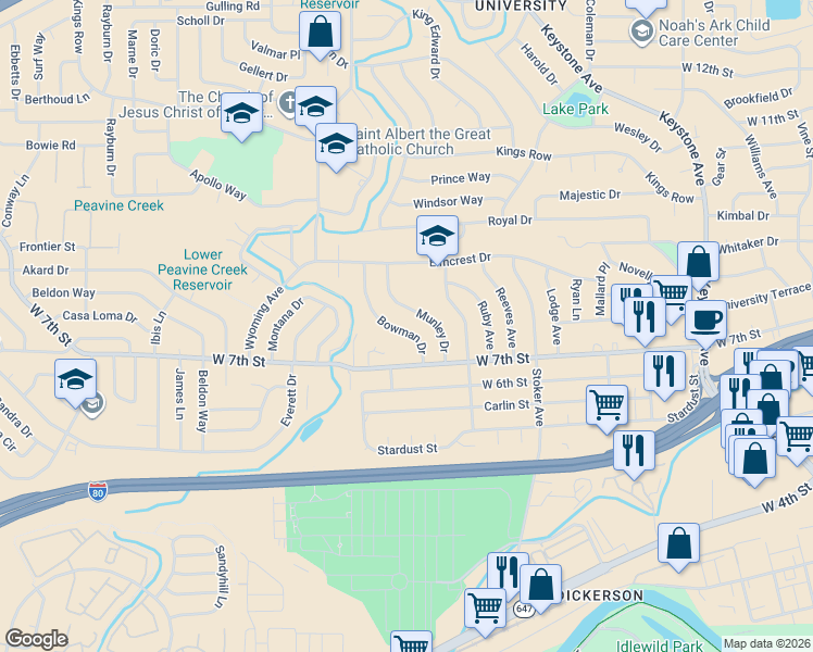 map of restaurants, bars, coffee shops, grocery stores, and more near 820 Bowman Drive in Reno