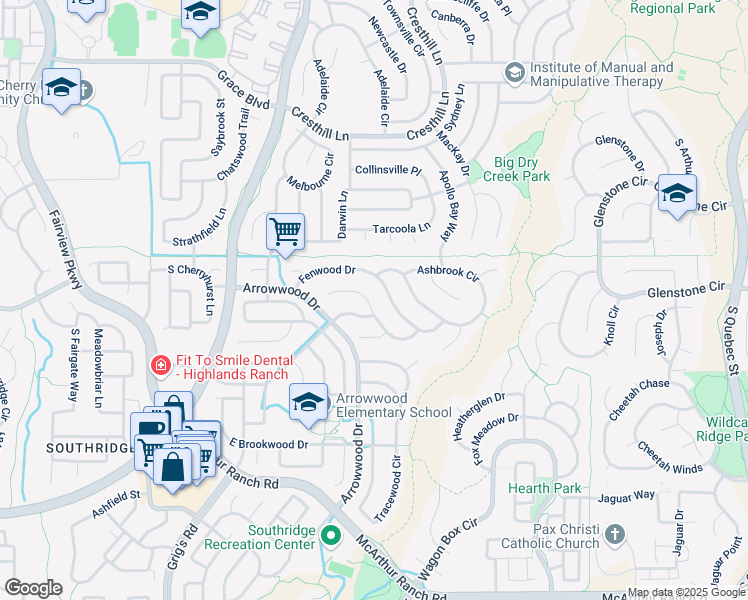map of restaurants, bars, coffee shops, grocery stores, and more near 4869 Waldenwood Drive in Littleton