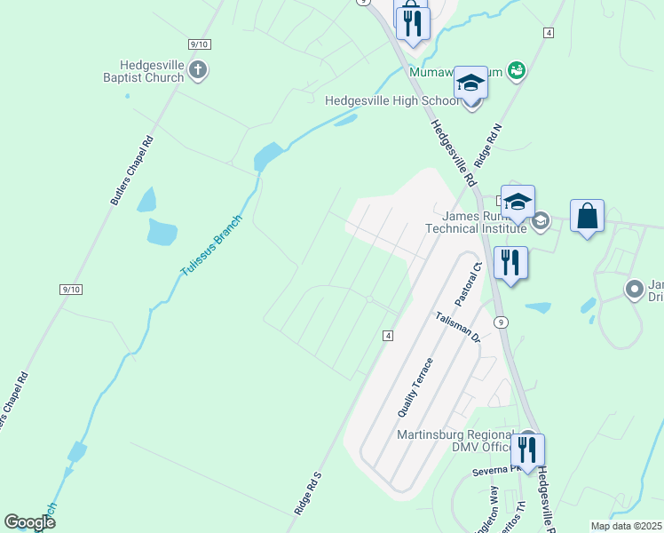 map of restaurants, bars, coffee shops, grocery stores, and more near 188 Brant Lane in Martinsburg