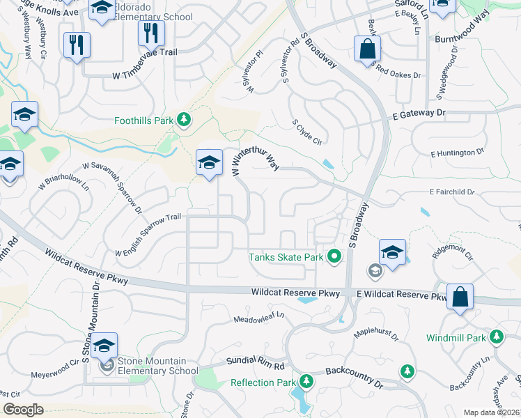 map of restaurants, bars, coffee shops, grocery stores, and more near 10148 Mockingbird Lane in Littleton