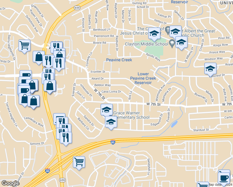 map of restaurants, bars, coffee shops, grocery stores, and more near 1080 Casa Loma Drive in Reno
