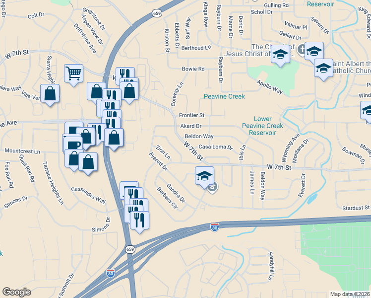 map of restaurants, bars, coffee shops, grocery stores, and more near 3465 Downey Avenue in Reno