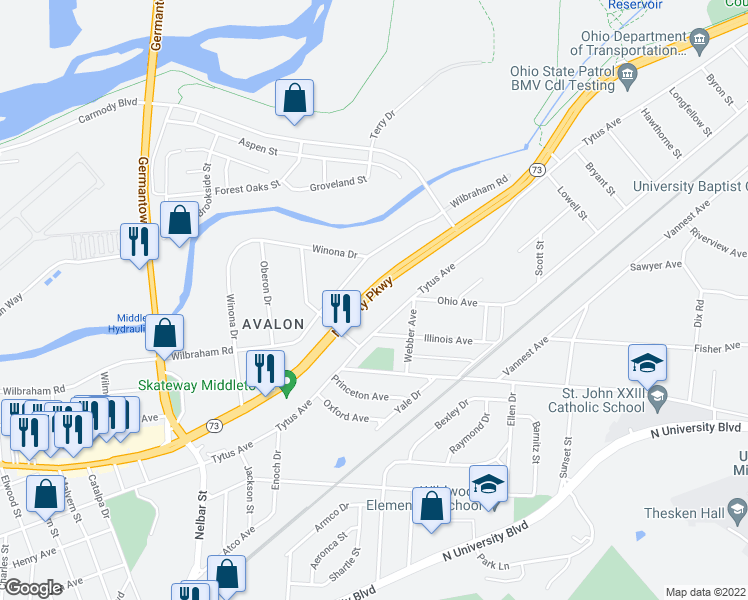 map of restaurants, bars, coffee shops, grocery stores, and more near 2908 North Verity Parkway in Middletown