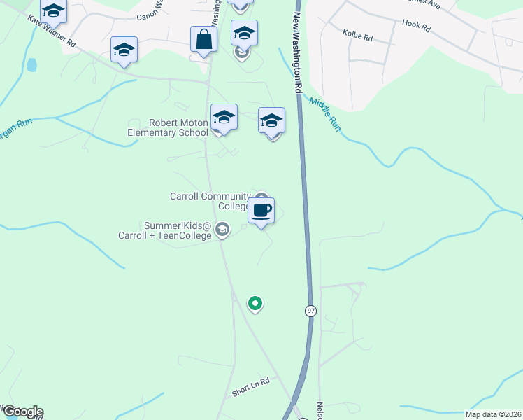 map of restaurants, bars, coffee shops, grocery stores, and more near 1601 Washington Road in Westminster