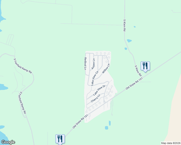 map of restaurants, bars, coffee shops, grocery stores, and more near Lake View Circle in Liberty