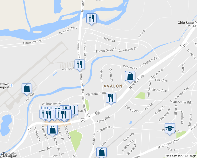 map of restaurants, bars, coffee shops, grocery stores, and more near 1820 Winona Drive in Middletown