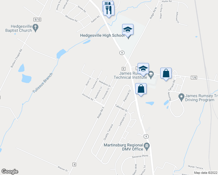 map of restaurants, bars, coffee shops, grocery stores, and more near 149 Pochards Court in Martinsburg