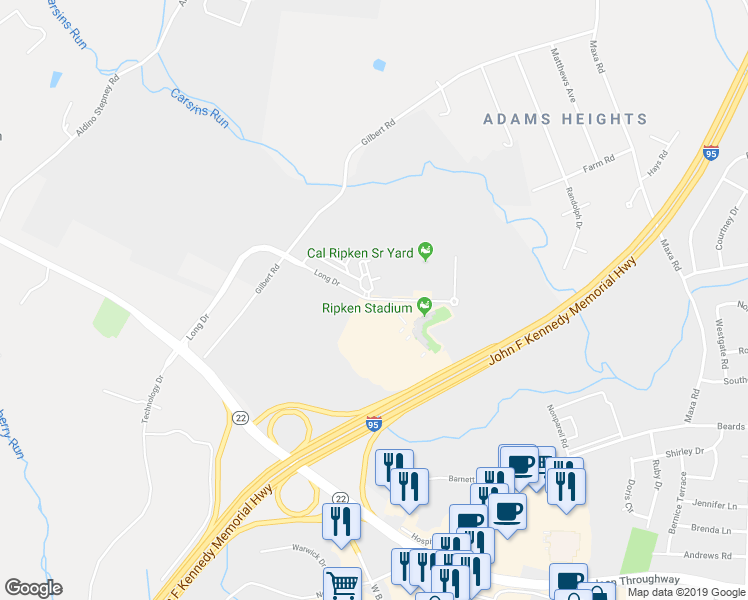 map of restaurants, bars, coffee shops, grocery stores, and more near 803 Long Drive in Aberdeen
