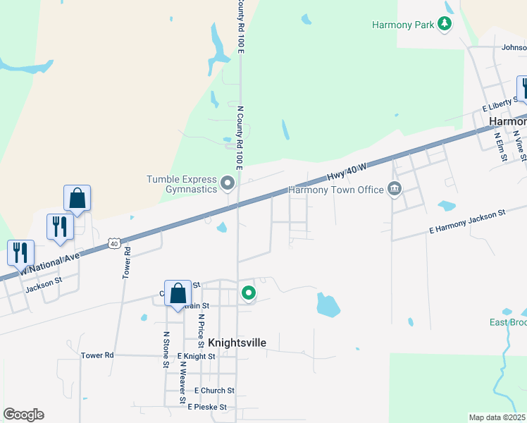 map of restaurants, bars, coffee shops, grocery stores, and more near 9994 N Knightsville Witty St in Brazil