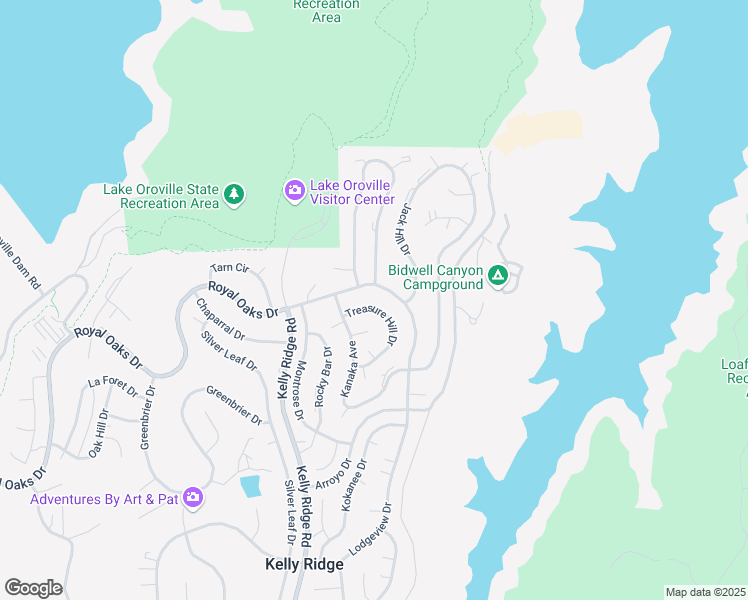 map of restaurants, bars, coffee shops, grocery stores, and more near 5374 Treasure Hill Drive in Oroville
