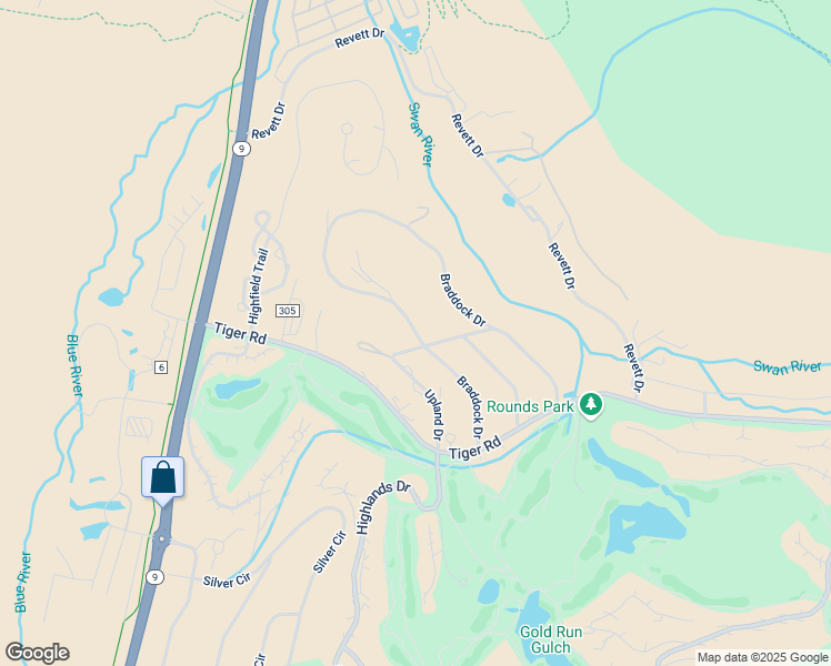 map of restaurants, bars, coffee shops, grocery stores, and more near 531 Braddock Drive in Breckenridge