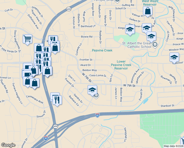 map of restaurants, bars, coffee shops, grocery stores, and more near 1211 Beldon Way in Reno