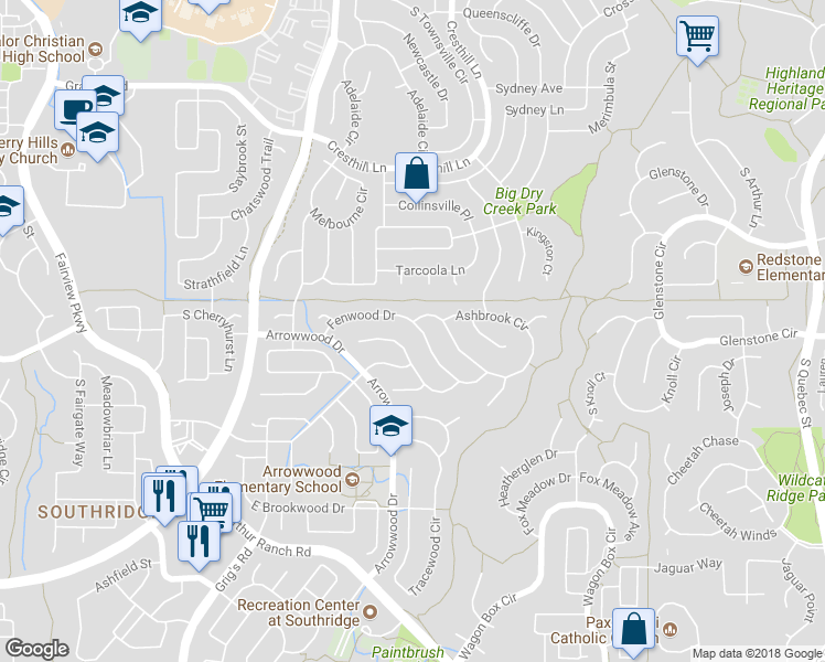 map of restaurants, bars, coffee shops, grocery stores, and more near 4836 Fenwood Drive in Littleton