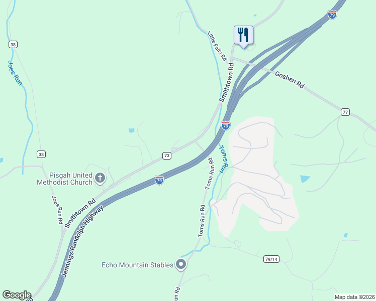 map of restaurants, bars, coffee shops, grocery stores, and more near 2556 Smithtown Road in Morgantown