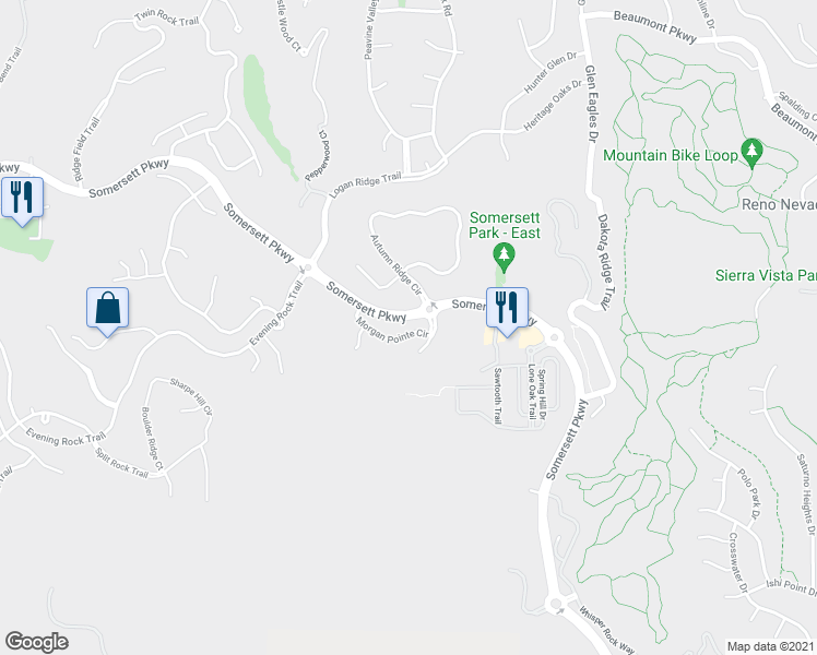map of restaurants, bars, coffee shops, grocery stores, and more near 7859 Morgan Pointe Circle in Reno