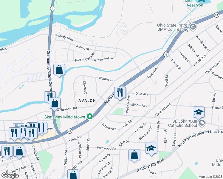 map of restaurants, bars, coffee shops, grocery stores, and more near 2848 Wilbraham Road in Middletown